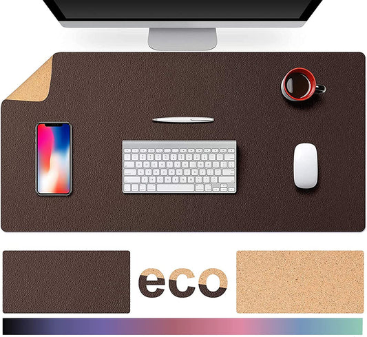 Large Natural Cork & Leather Desk Mouse Pad, Double-Sided Desk Protector, Smooth Surface Mouse Pad, Waterproof Desk Mat for Office/Home/Gaming (32" X 16" Coffee)