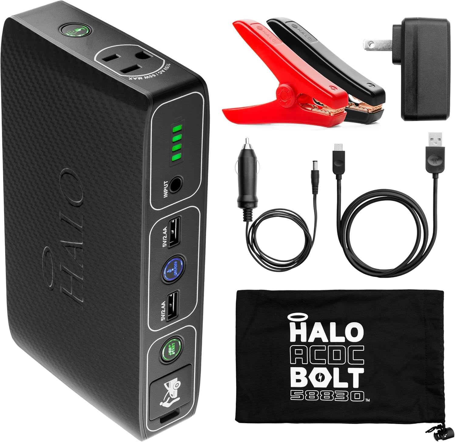 Bolt 58830 ACDC Portable Car Battery Jump Starter | 58.8Wh USB Power Bank with AC Outlet, Emergency Floodlight & Charger, Jumps Cars Suvs & Trucks, Powers Phones & Laptops, TSA Approved — Gray