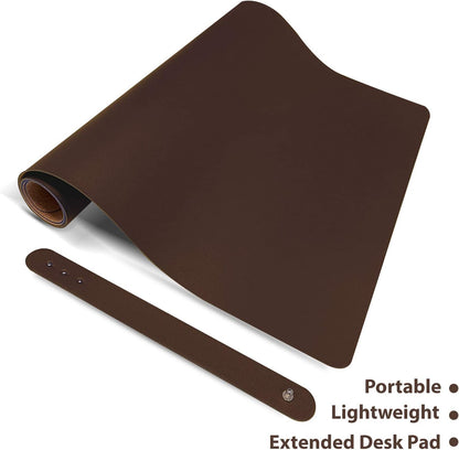 Large Natural Cork & Leather Desk Mouse Pad, Double-Sided Desk Protector, Smooth Surface Mouse Pad, Waterproof Desk Mat for Office/Home/Gaming (32" X 16" Coffee)