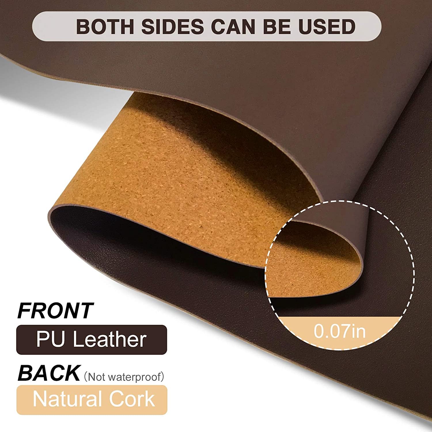 Large Natural Cork & Leather Desk Mouse Pad, Double-Sided Desk Protector, Smooth Surface Mouse Pad, Waterproof Desk Mat for Office/Home/Gaming (32" X 16" Coffee)